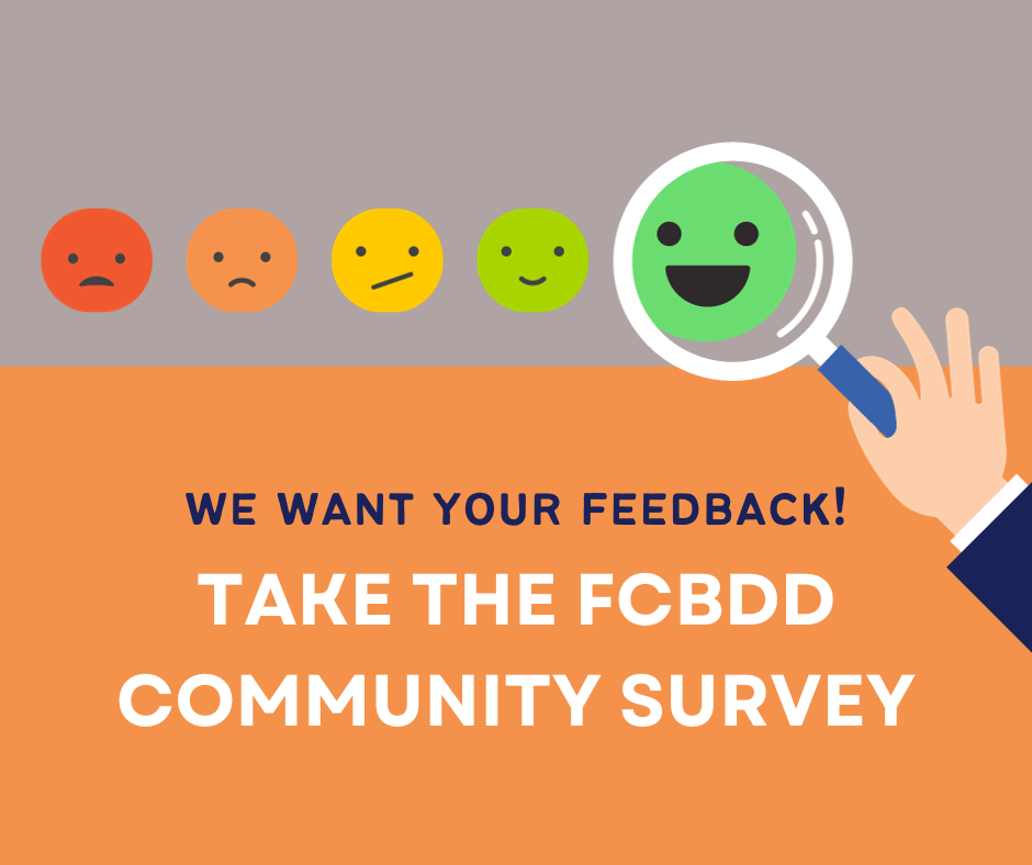 smiley faces on a gray and orange flyer with text