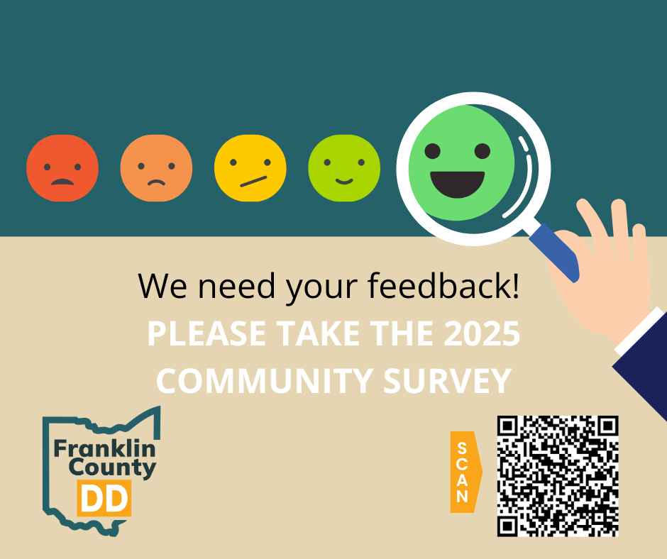 graphic with smiley emojis asking people to take a survey